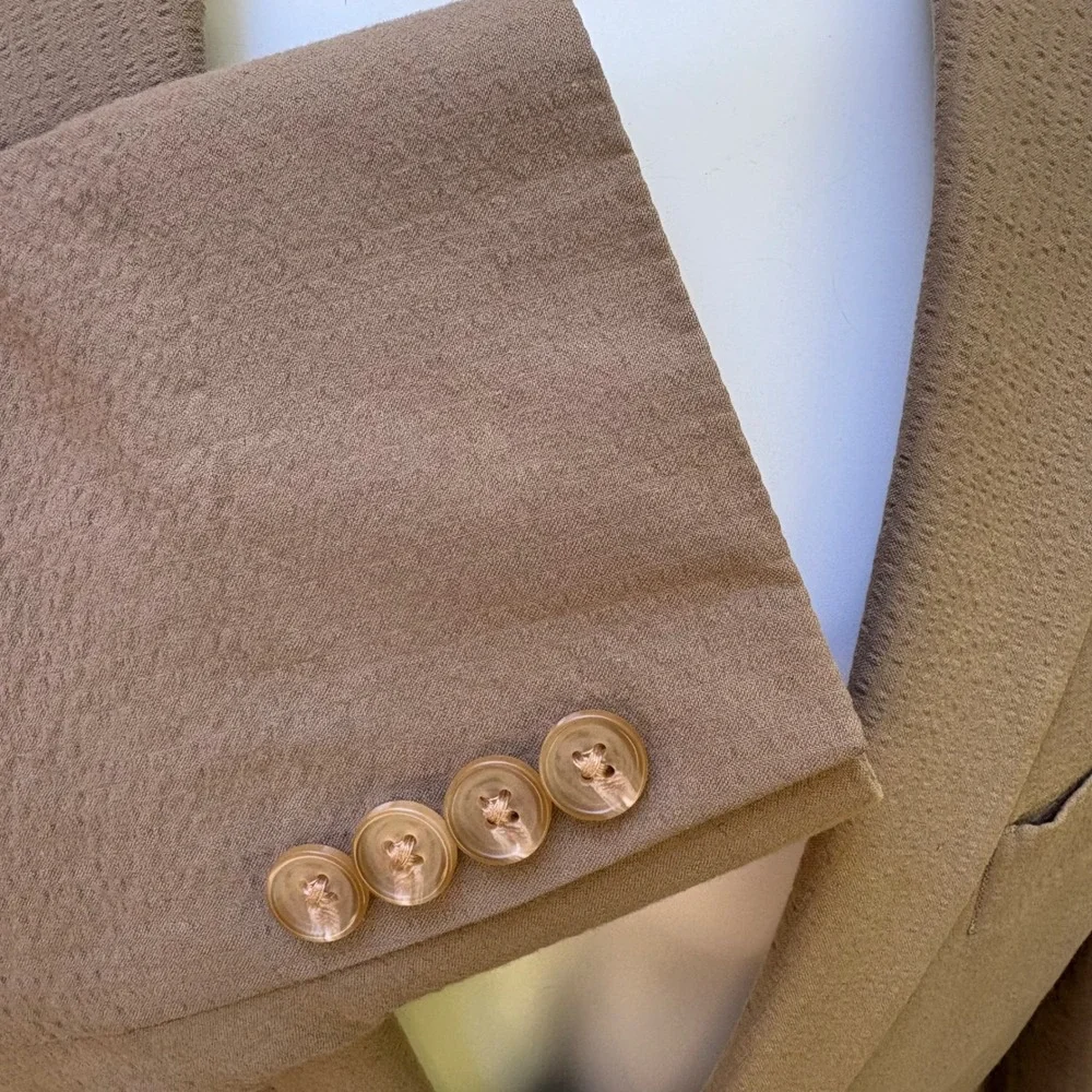 Lauren Ralph Lauren Blazer 40R Tan Seersucker Cotton Sport Coat 2-Button Preppy